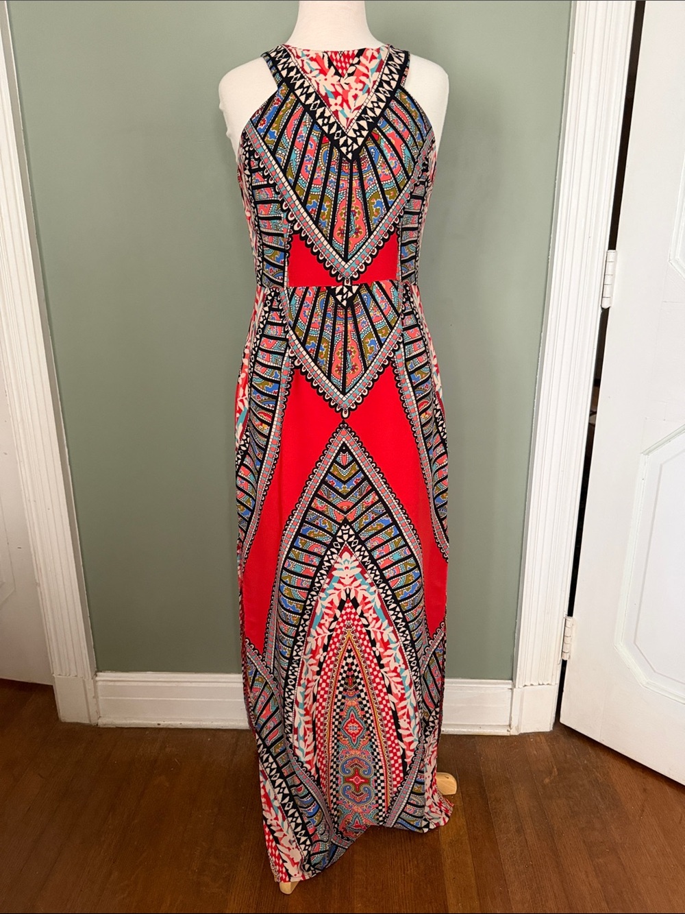 NWT Gianni Bini Red Geometric Halter Maxi Dress
